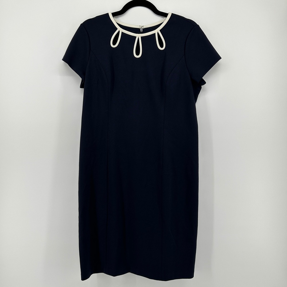 Talbots Petites Navy Blue Contrast Trim Cutout Sheath Dress 10P Career Nautical